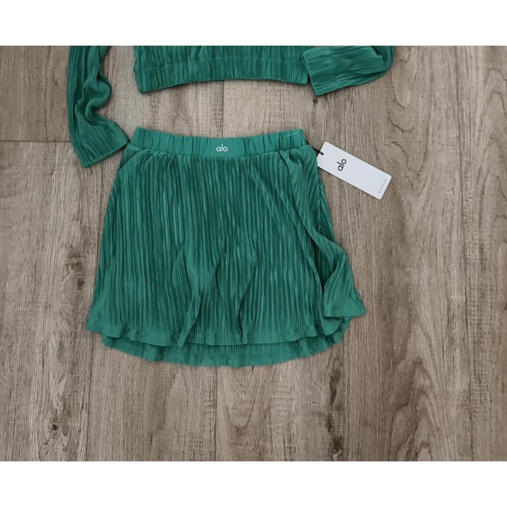 Alo Tennis Skirt Womens NWT Spruce Green Micro Plisse Athletic Pleated Mini Yoga - Picture 10 of 10